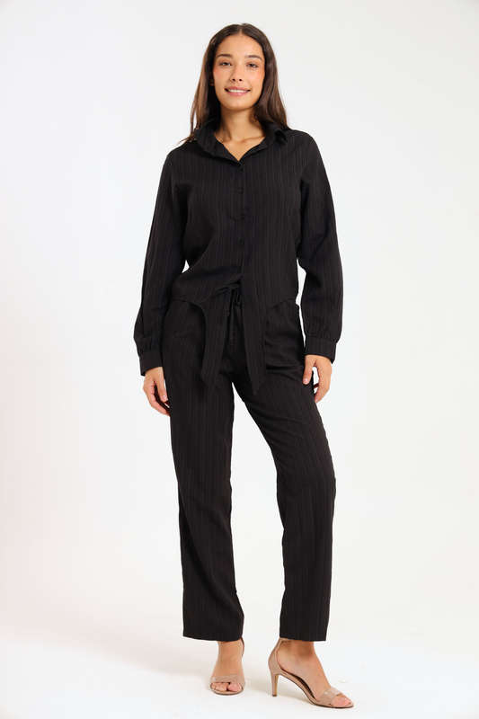 Atalier Linen Blend Tie Up Shirt &amp; Pants Set