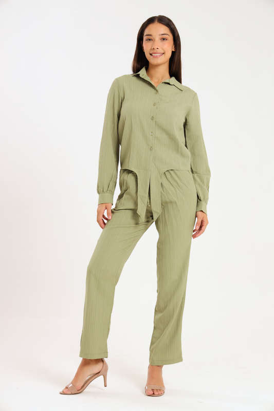 Atalier Linen Blend Tie Up Shirt &amp; Pants Set