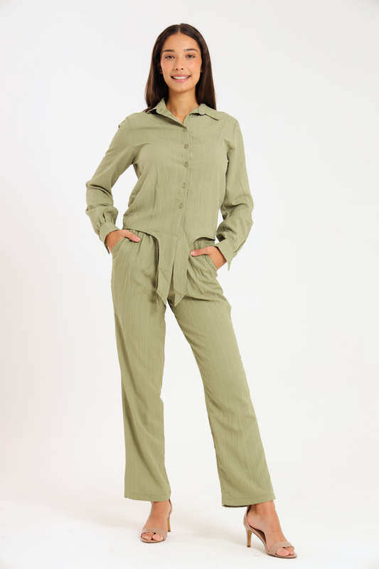 Atalier Linen Blend Tie Up Shirt &amp; Pants Set