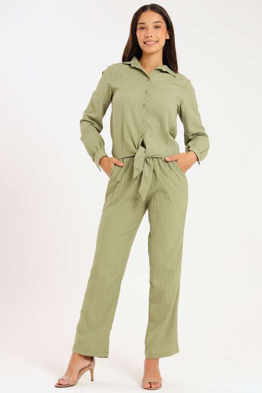 Atalier Linen Blend Tie Up Shirt &amp; Pants Set