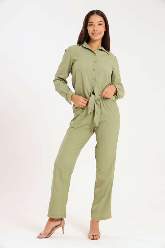 Atalier Linen Blend Tie Up Shirt &amp; Pants Set