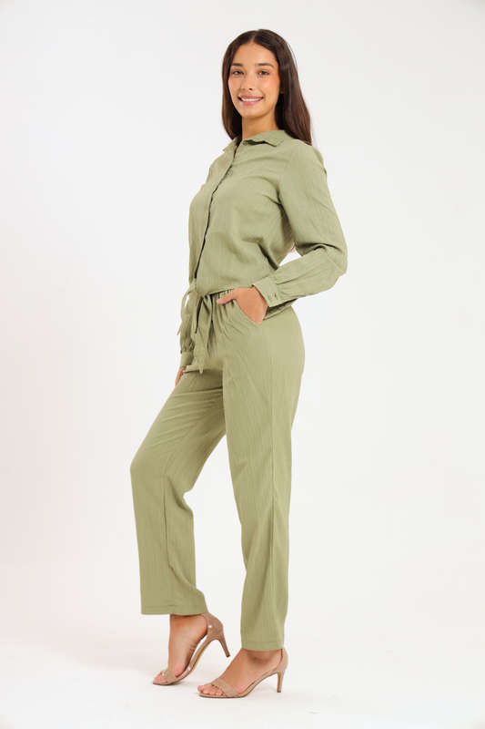 Atalier Linen Blend Tie Up Shirt &amp; Pants Set
