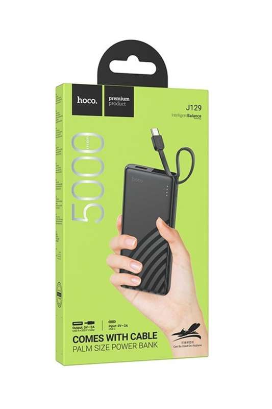 Hoco J129 Small Built-in Type-C Power Bank USB-C 5000mAh Black