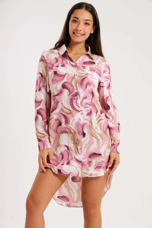 Ladies Button Down Extra Long Shirt Dress