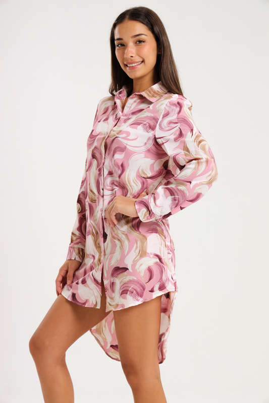 Ladies Button Down Extra Long Shirt Dress