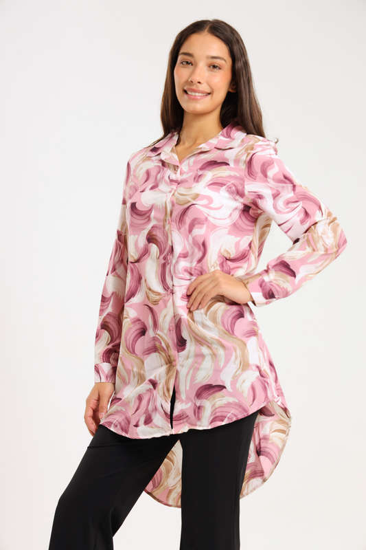 Ladies Button Down Extra Long Shirt Dress