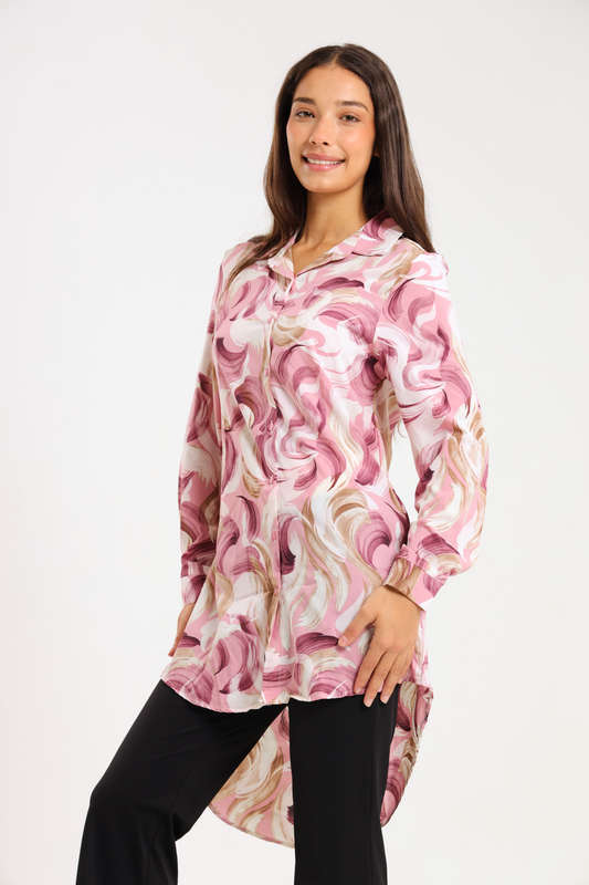 Ladies Button Down Extra Long Shirt Dress