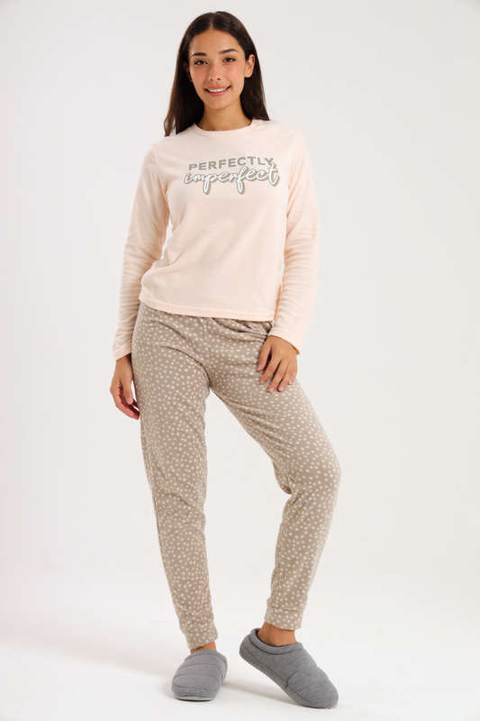 Ladies Microfleece Winter Long Sleeve Pyjama Set