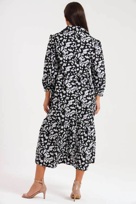 Lillian Long Sleeve Printed Collar Maxi Dress