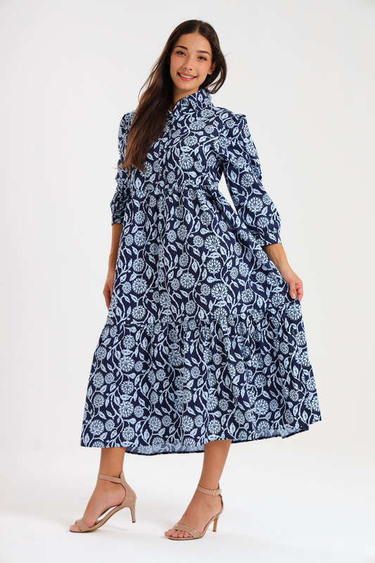 Lillian Long Sleeve Printed Collar Maxi Dress