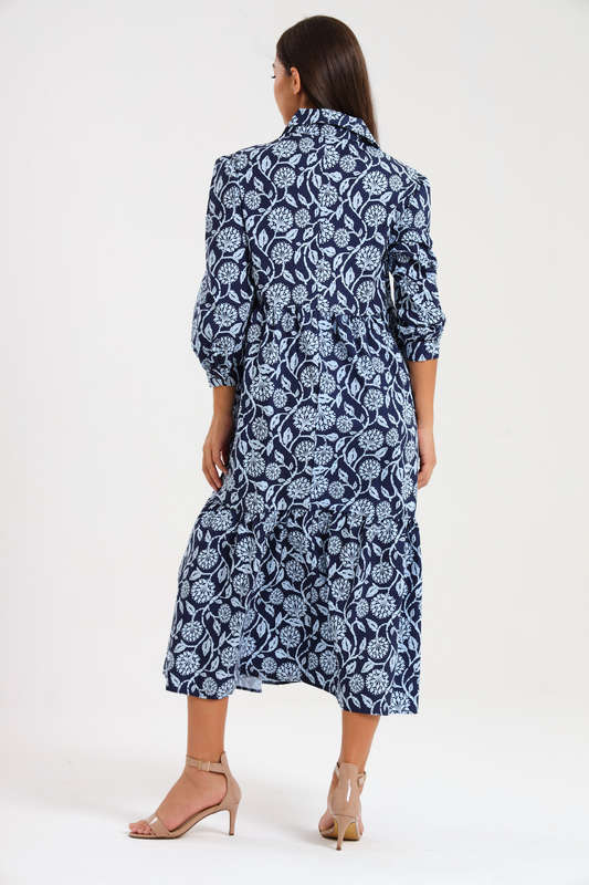 Lillian Long Sleeve Printed Collar Maxi Dress