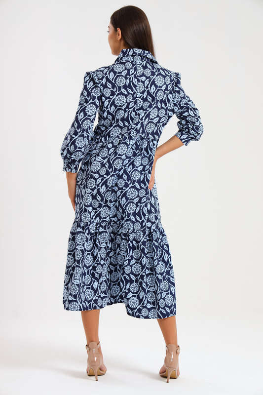 Lillian Long Sleeve Printed Collar Maxi Dress