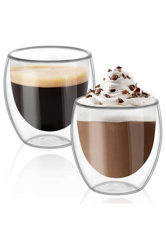 Senza® 2 x 250ml Clear Double Wall Coffee Glass Mugs