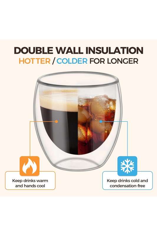 Senza® 2 x 250ml Clear Double Wall Coffee Glass Mugs