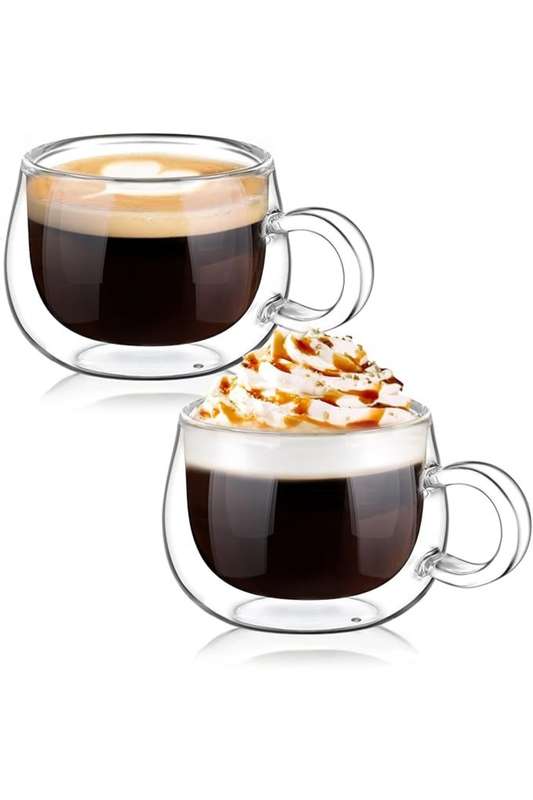 Senza® 2x 150ml Clear Double Wall Coffee Glass Mugs with Handle