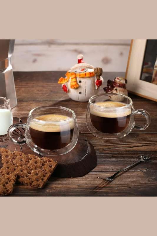Senza® 2x 150ml Clear Double Wall Coffee Glass Mugs with Handle