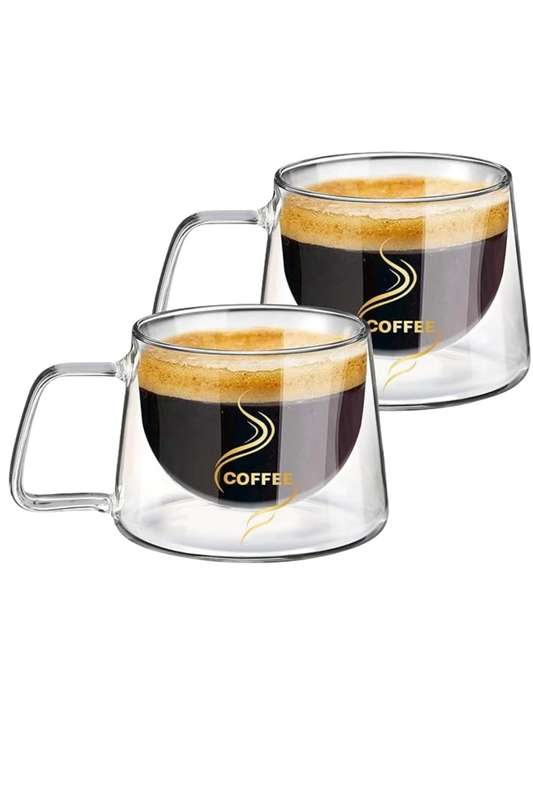 Senza® 2x 200ml Double Wall Coffee Glass with Handle