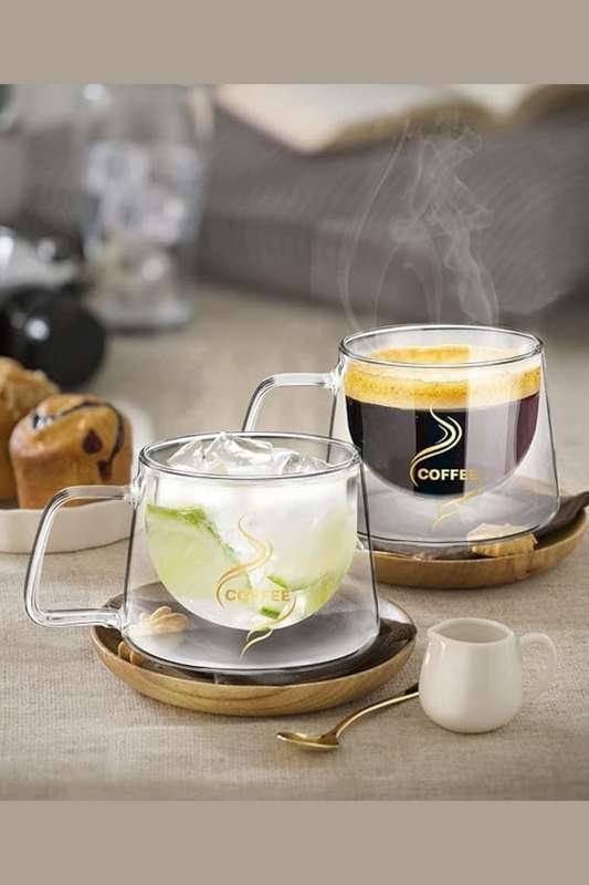 Senza® 2x 200ml Double Wall Coffee Glass with Handle