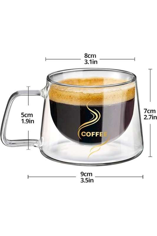 Senza® 2x 200ml Double Wall Coffee Glass with Handle