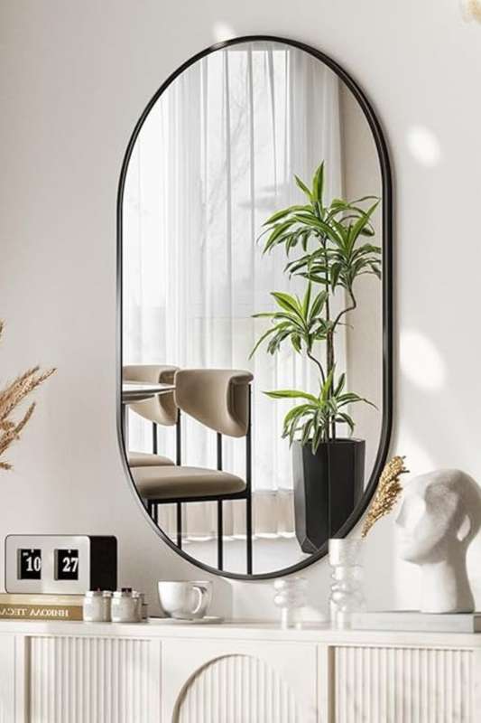 Senza® Large Oval Metal Black Framed Mirror 500mm X 1000mm