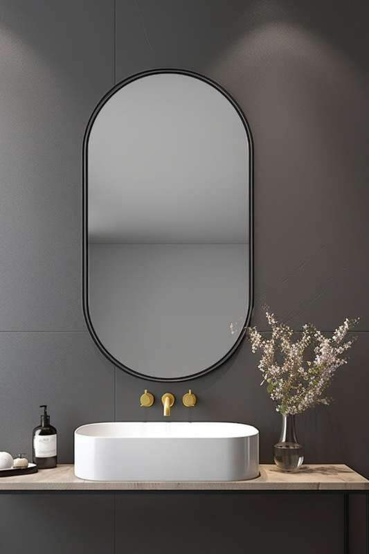 Senza® Large Oval Metal Black Framed Mirror 500mm X 1000mm