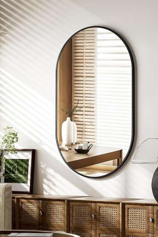 Senza® Large Oval Metal Black Framed Mirror 500mm X 1000mm