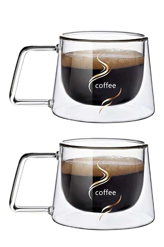 Senza® 2x 200ml Double Wall Coffee Glass with Handle