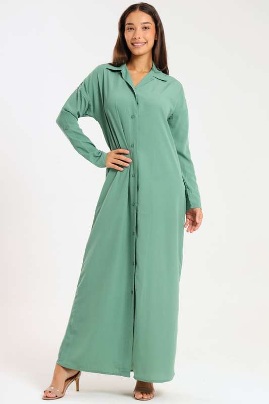 Ladies Madilyn Maxi Full Length Button Down Shirt Dress