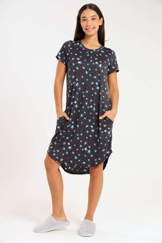Ladies Short Sleeve Maxi Luxury Sleep Shirt With Pockets