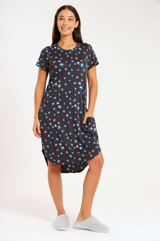 Ladies Short Sleeve Maxi Luxury Sleep Shirt With Pockets