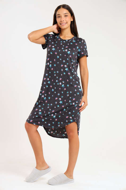Ladies Short Sleeve Maxi Luxury Sleep Shirt With Pockets