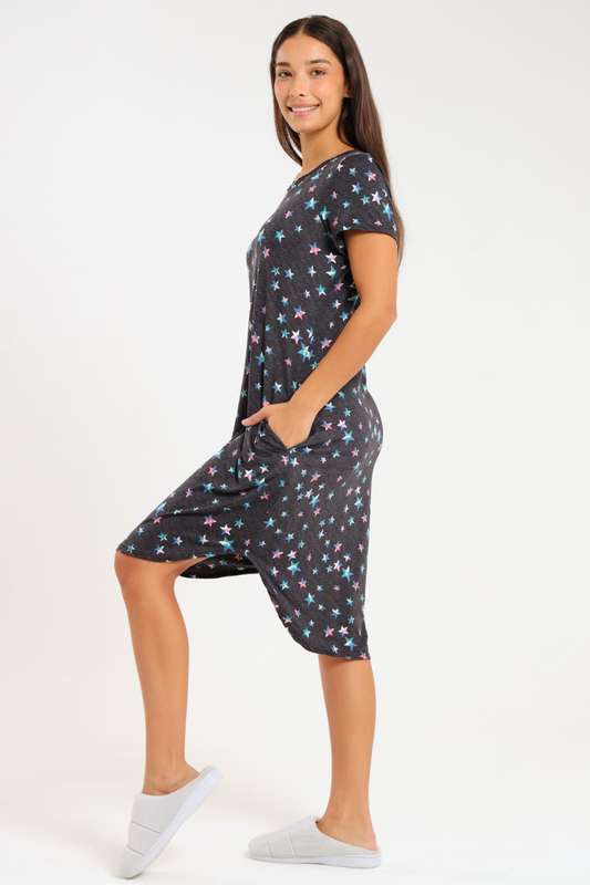 Ladies Short Sleeve Maxi Luxury Sleep Shirt With Pockets