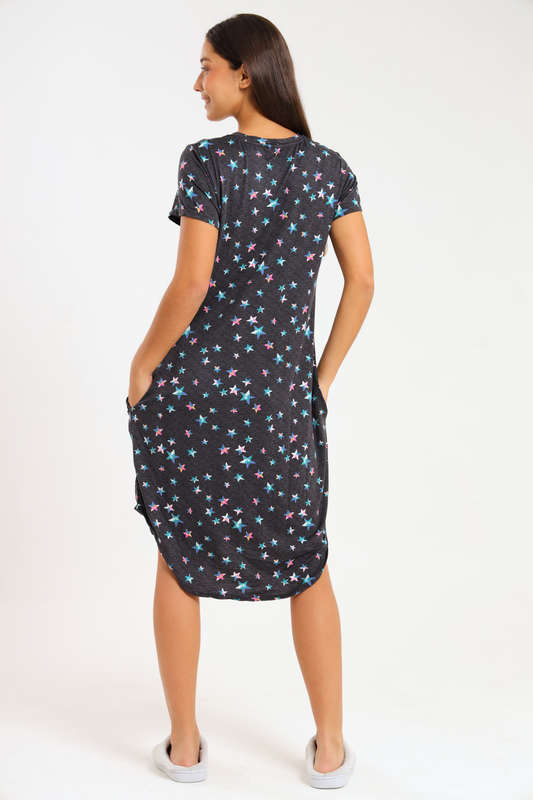 Ladies Short Sleeve Maxi Luxury Sleep Shirt With Pockets