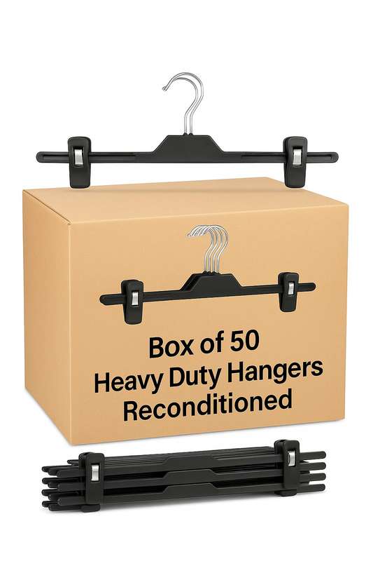 Senza® Heavy Duty Box of 50-Piece Reconditioned Retail Clothing Plastic Pants &amp; Skirt Hanger...