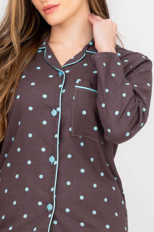 Ladies Flannel Long Sleeve Button Up Pyjama Set