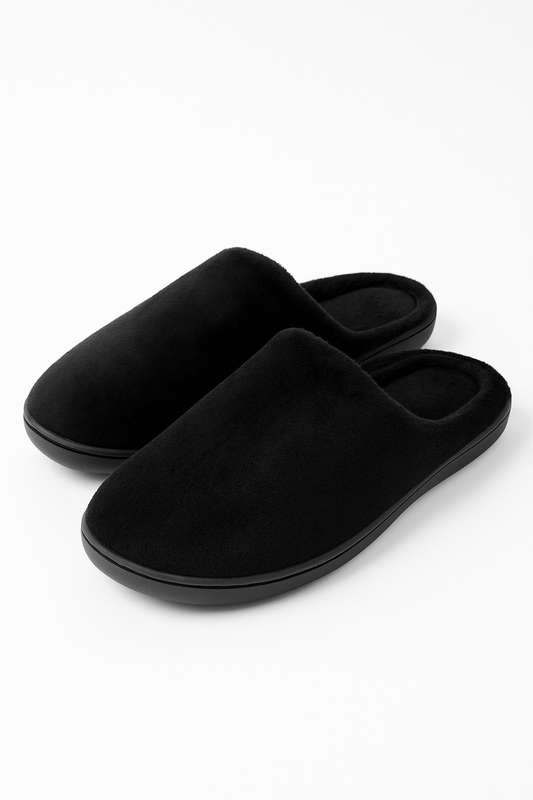 Mens Fleece Lined Winter Morning Slippers With Rubber Sole