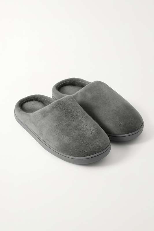 Mens Fleece Lined Winter Morning Slippers With Rubber Sole