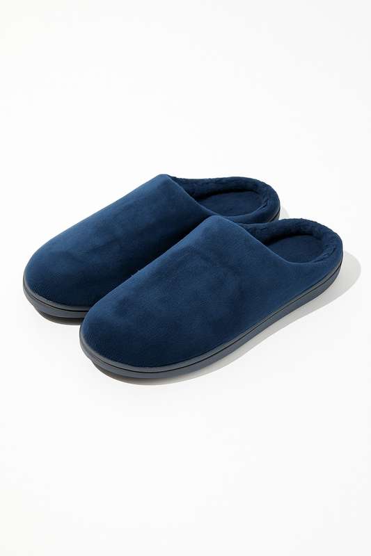Mens Fleece Lined Winter Morning Slippers With Rubber Sole