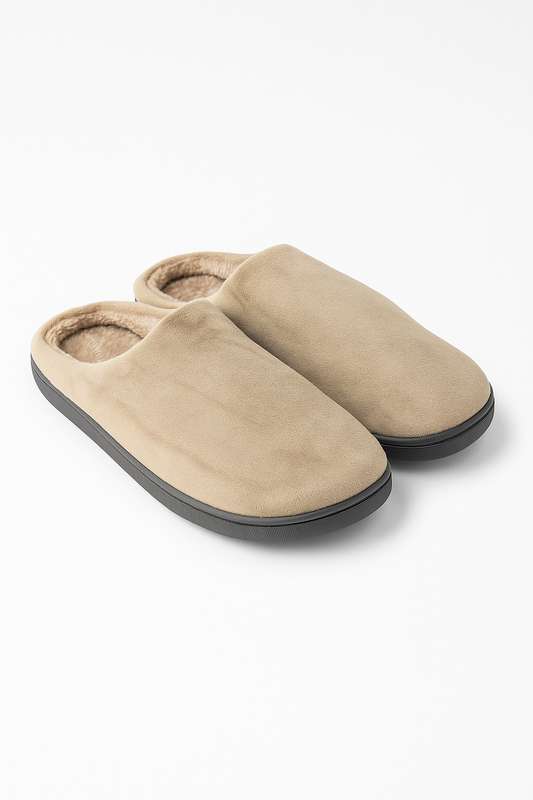 Mens Fleece Lined Winter Morning Slippers With Rubber Sole