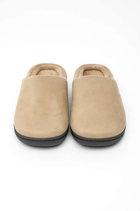 Mens Fleece Lined Winter Morning Slippers With Rubber Sole