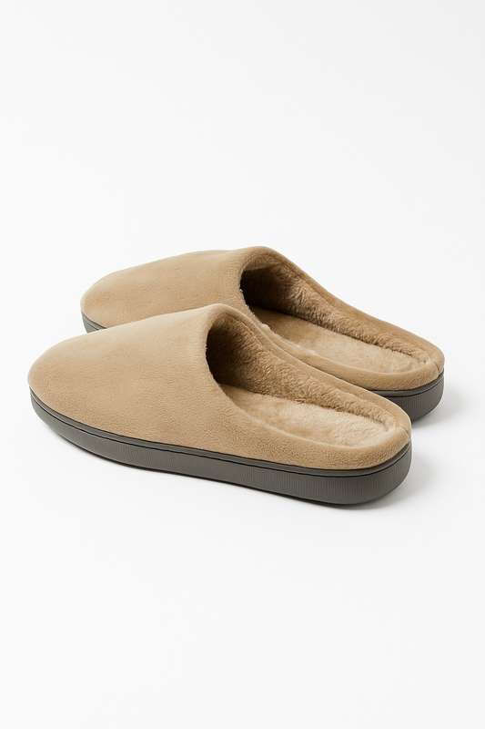 Mens Fleece Lined Winter Morning Slippers With Rubber Sole