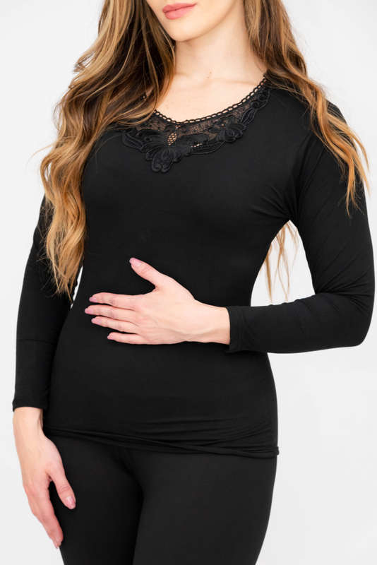 Ladies Elegant Lace Collar Thermal Silk Cotton Underwear Pyjama Spencer Set
