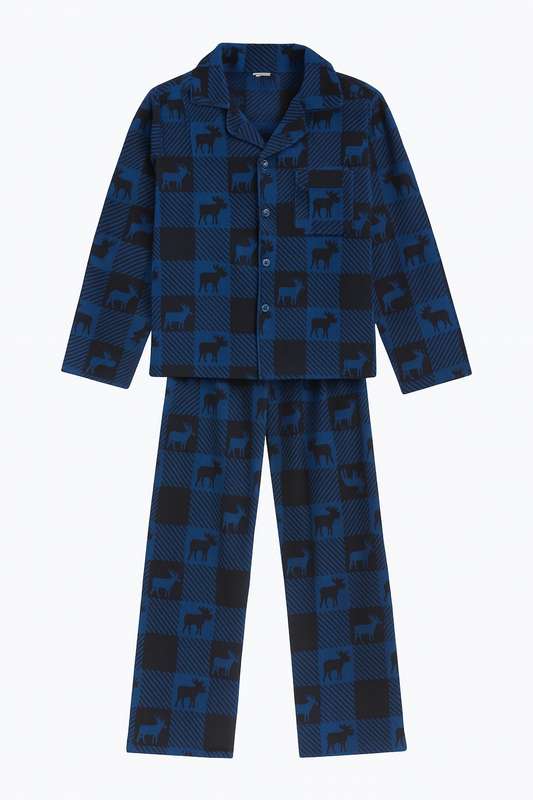 Boy Microfleece Button Down Winter Pyjama Set 4 to 12 Years