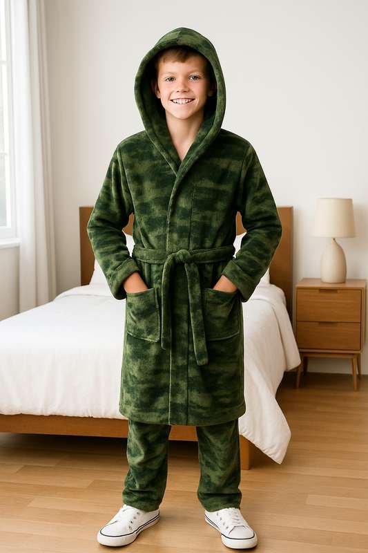 Boys Branded Microfleece Hooded Winter Plush Gown 3 to 9 Years