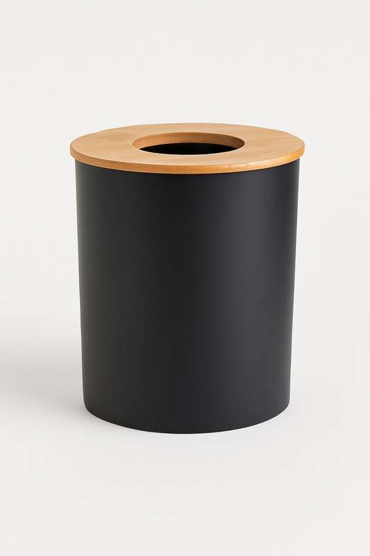 Clayton Modern 7L Black Bathroom Bedroom Dustbin With Bamboo Lid