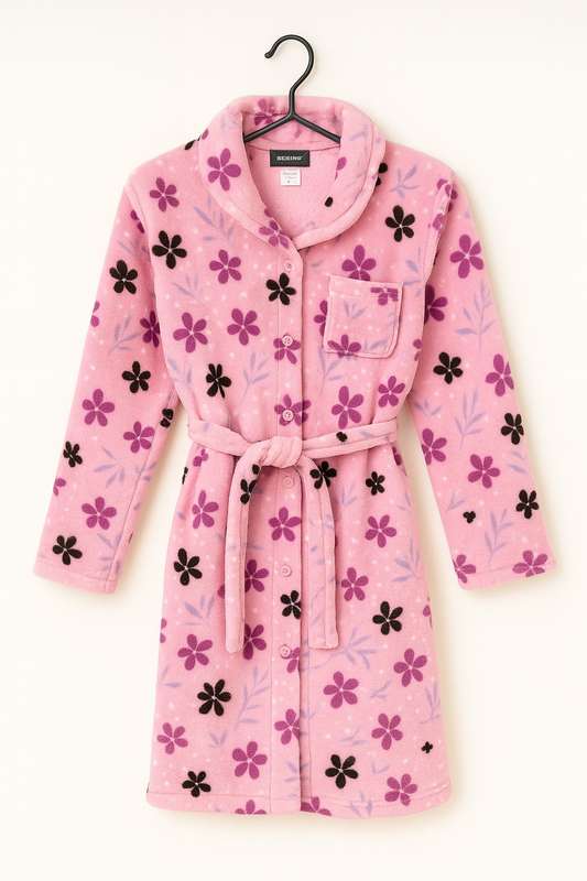 Girls Printed Fleece Lined Sherpa Winter Gown 3 to 14 Years