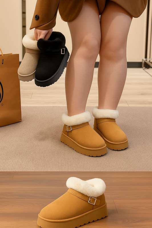 Ladies Winter Slip On Boots With Fluffy Trim