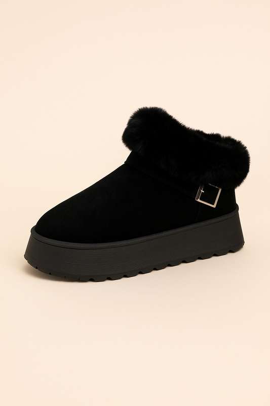 Ladies Winter Slip On Boots With Fluffy Trim