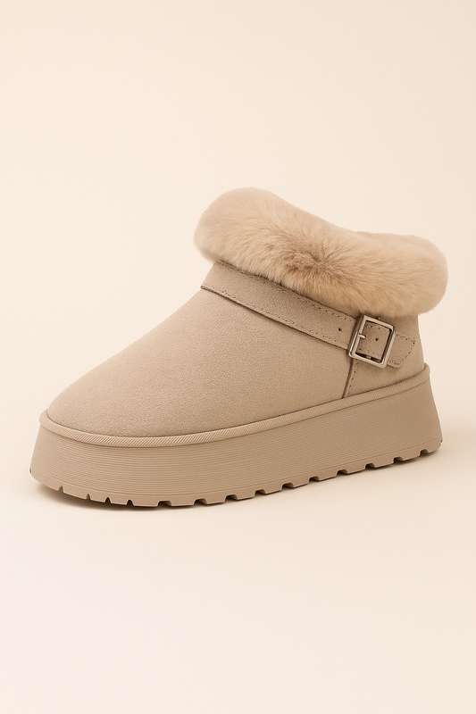 Ladies Winter Slip On Boots With Fluffy Trim