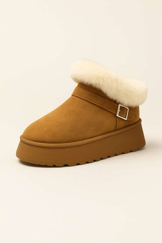 Ladies Winter Slip On Boots With Fluffy Trim